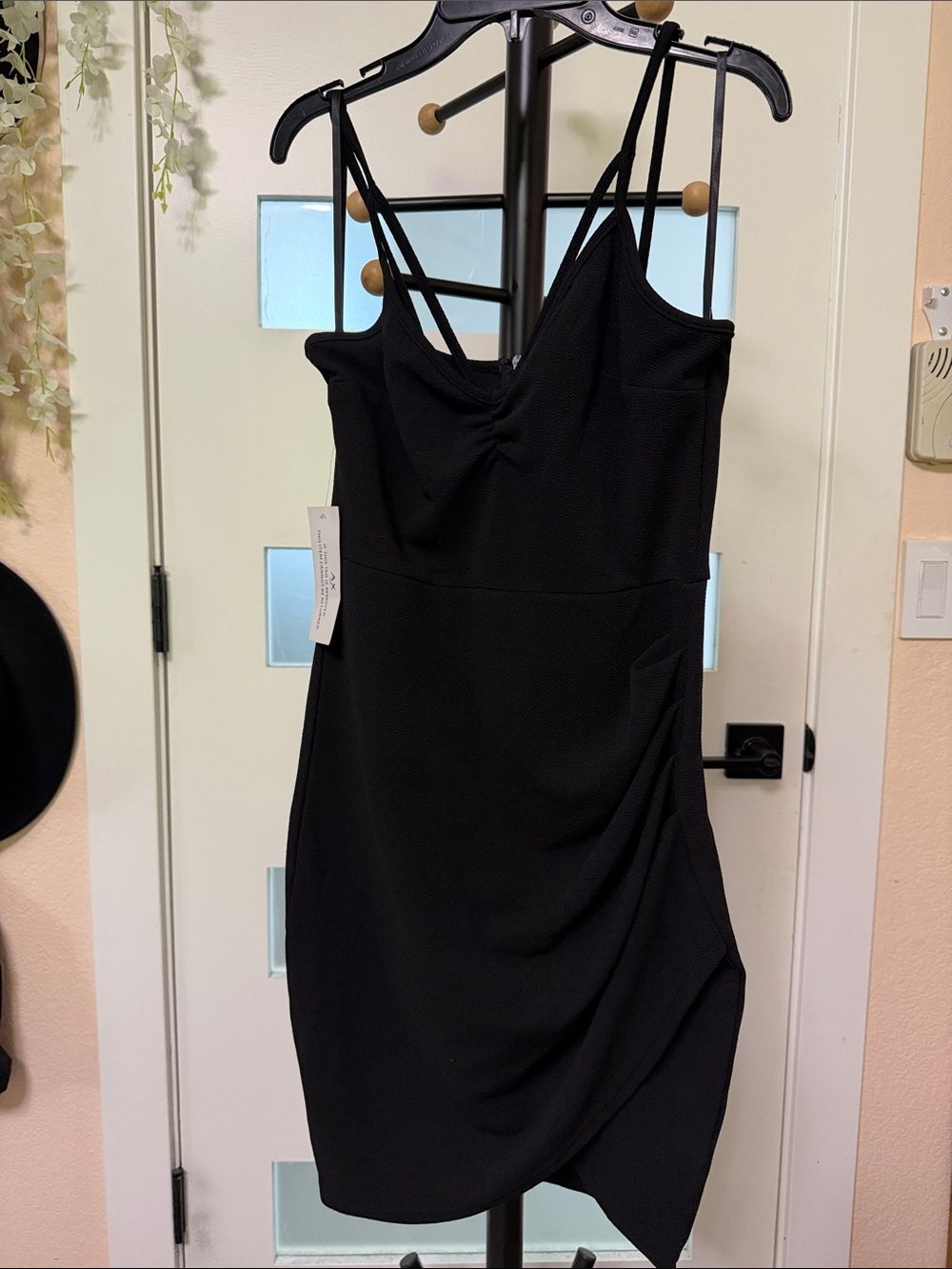Black Strappy Ruched Bodycon Dress